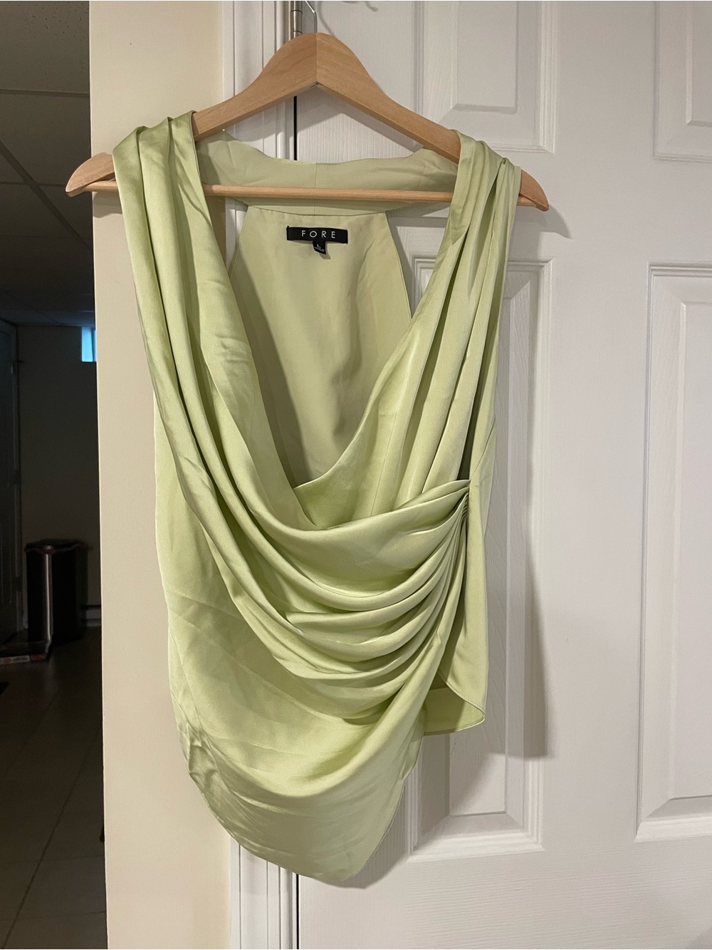FORE Draped Cowl Neck Sleeveless Top in Light Green